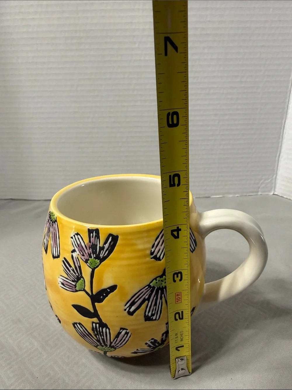 Vintage Potter’s Studio Boho Ceramic Mug Cup Yellow Floral Pattern Hand Painted